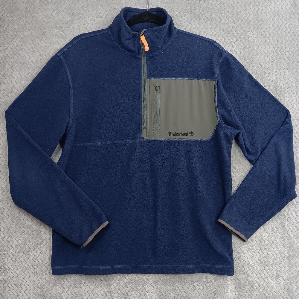 TIMBERLAND Men's Navy Blue Quarter zip Fleece Pullover Sweatshirt Jacket Size M